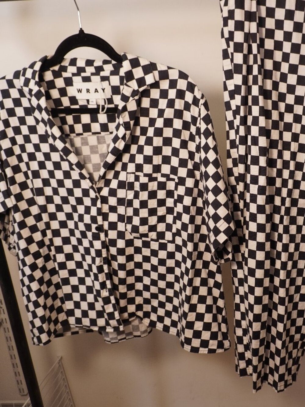 WRAY Black & White Checkerboard Shirt + Pants Matching Set 1XL